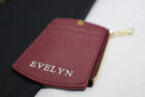 Personalized Saffiano ID Cardholder Lanyard With Zip - Burgundy
