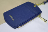 Personalized Saffiano ID Cardholder Lanyard With Zip - Navy