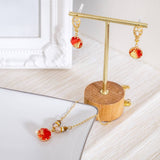 Dual Tone Red Orange Glass Pendant Set (Necklace and Earring)