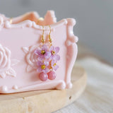 Ethereal Flower #2 Pinkish Hydrangea Handmade Flower Gold Earring