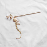 Oriental Classy Pearl Flower Leaf Tassel Gold Hair Chopstick/Bookmark