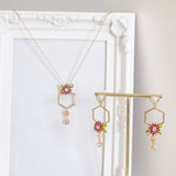 Jungle Red Flower Set (Necklace and Earring)