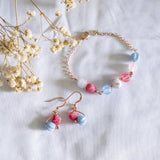 Modern Peranakan Colour Inspired Rose Gold Handmade Bracelet Earring Set (Pink Blue)