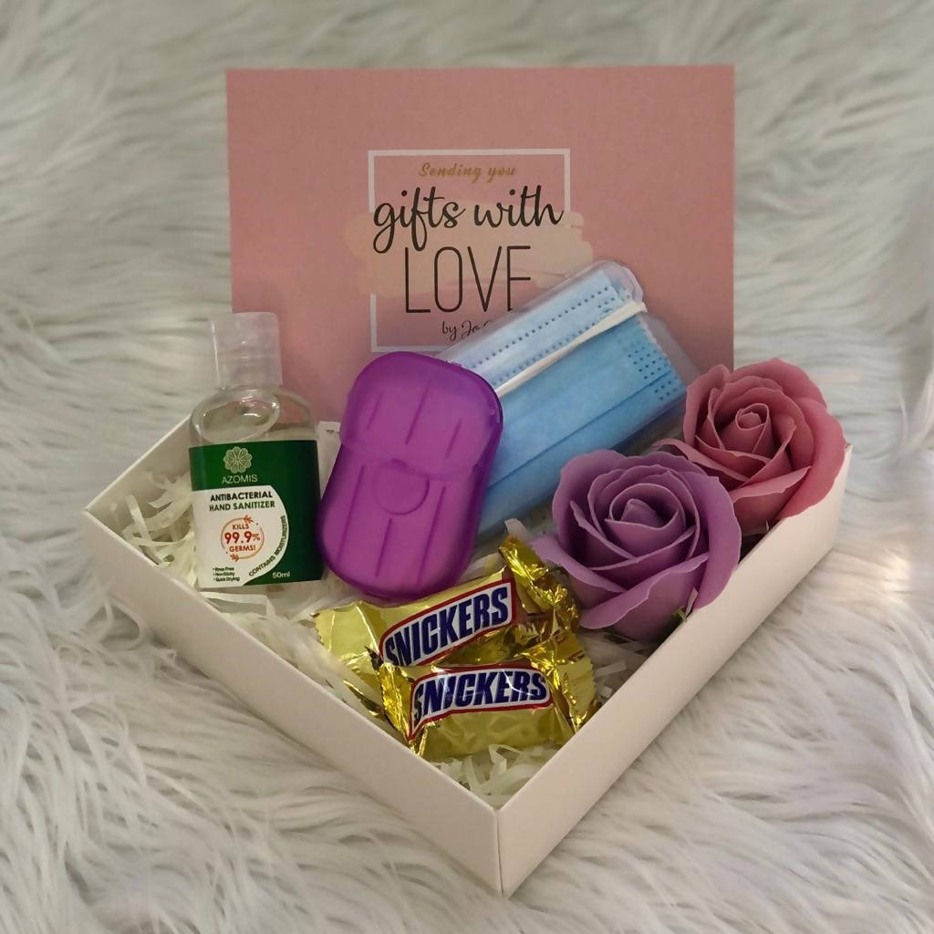Gift Box with Sanitizer and Soap Roses