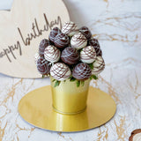 Simple as Black and White Fresh Fruit Arrangement with Chocolate Dipped Strawberries
