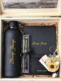 500ml Double Wall Vacuum Insulated Bottle With Leather Notebook And Leather Cardholder (Option To Add Pen And Wooden Box)  | (Islandwide Delivery)