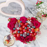 Fresh Fruit Flower Heart Box | Fresh Strawberry Fruit Arrangements with Roses