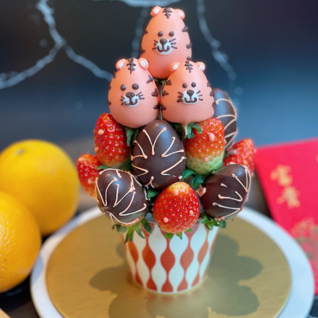 Tiger-licious 2022 | Chinese New Year Special | Fresh Fruit Arrangement with Chocolate Dipped Strawberry Animal Pot