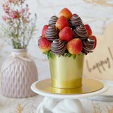 Fruit Bouquet - Healthier Love Fresh Fruit Arrangement Pot with Chocolate Coated Strawberries