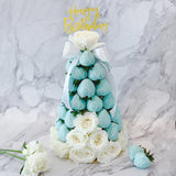 Tiffany Blue Strawberry Tower | Fresh Fruit Arrangement with Chocolate Dipped Strawberry & Rose Flower Arrangements