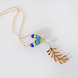 Blue Green Leaf Flower Set (Necklace, Bracelet and Earring)