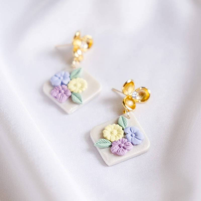 Pastel Pearlescent #10 Polymer Clay Gold Handmade Earring