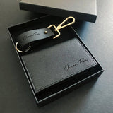 For Him Leather Gift Set A - Stylish Keychain + Bi-Fold Card Wallet