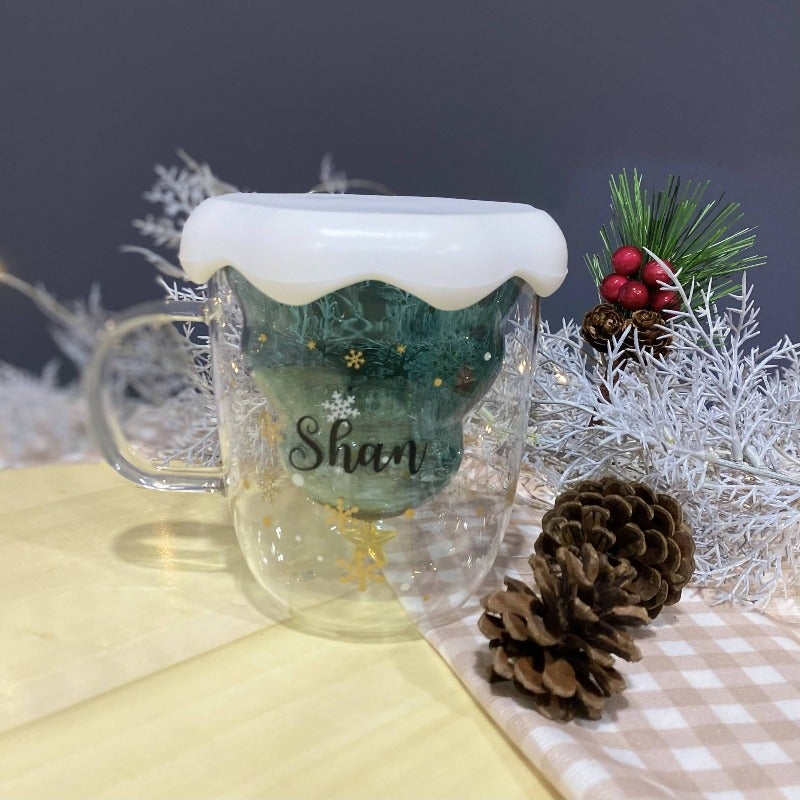 Personalised Gift Box With Christmas Tree Double Wall Glass Mug & Choc
