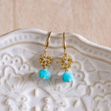 Bright Turquoise Stone Flower Gold Handmade Earring