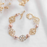 Springtime Rose Pink Hematite Gold Bracelet