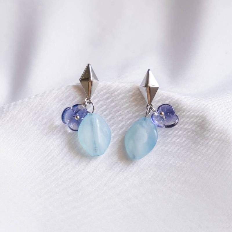 Blue Flower Silver Handmade Earring