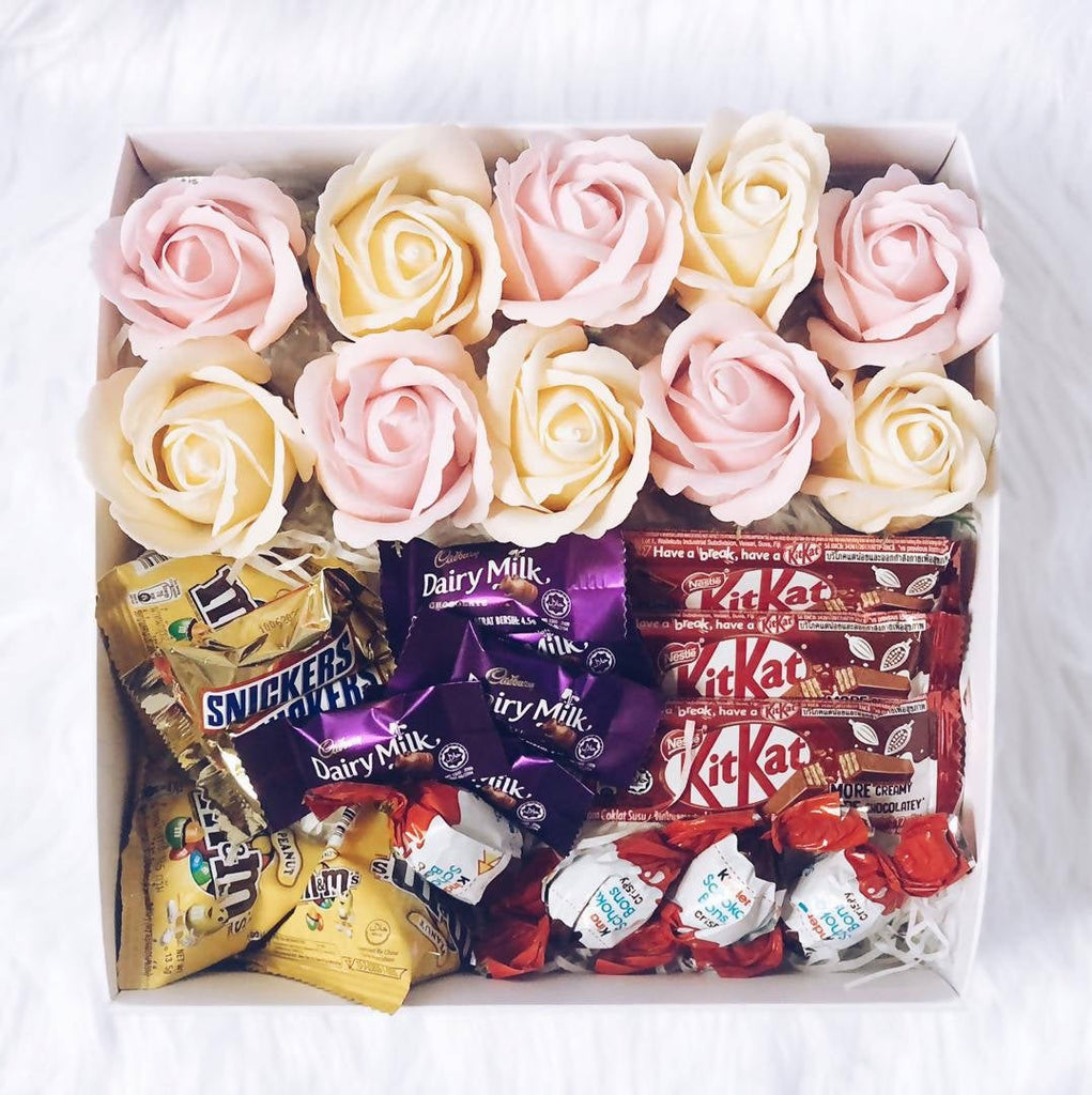 Personalised Chocolates Gift Box with 10 Scented Soap Roses