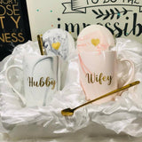 Personalised Marble Mug Set for Couple (with Lid & Spoon)