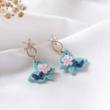 Cherry Blossom Butterfly Polymer Clay Gold Handmade Earring