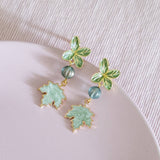 Ethereal Flower #11 Maple Green Handmade Gold Earring