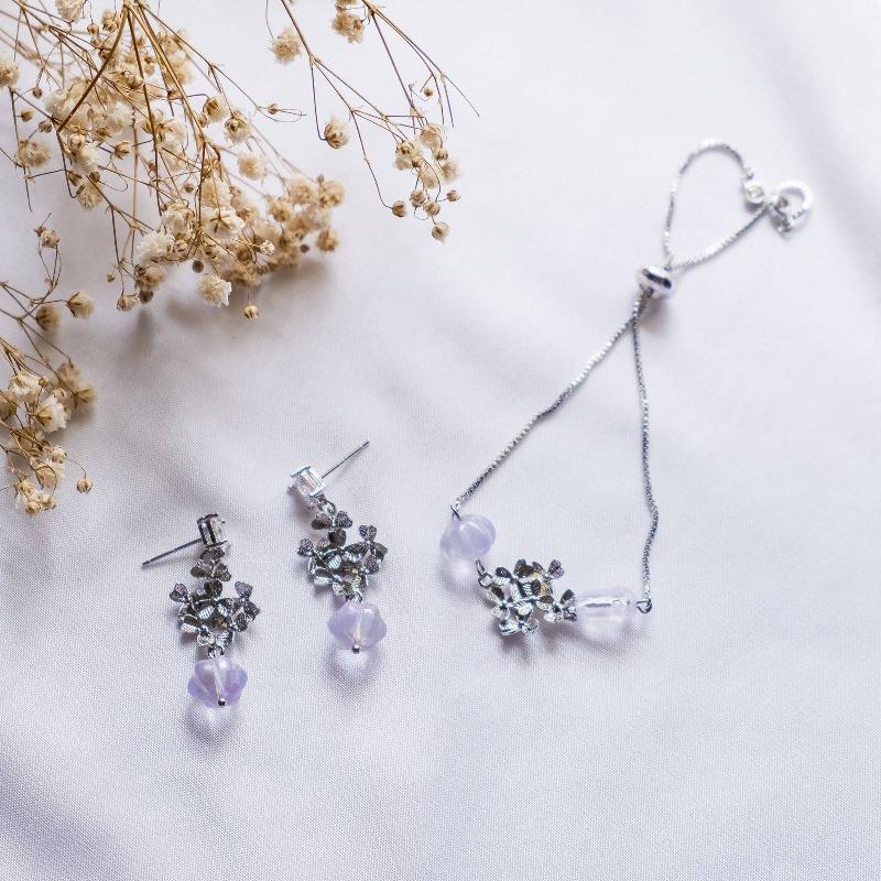 Haru Hana Spring Flower Fantasy Purple #2 Handmade Bracelet Earring Set
