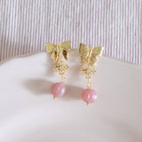 Dainty Series #6 Pink Butterfly Handmade Gold Earring