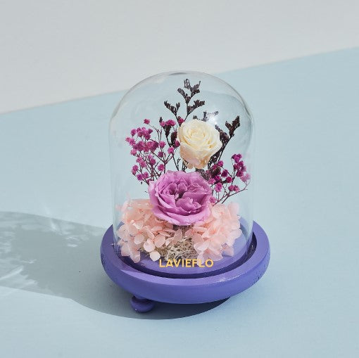 Purple Vanilla Preserved Flower in Glass Dome