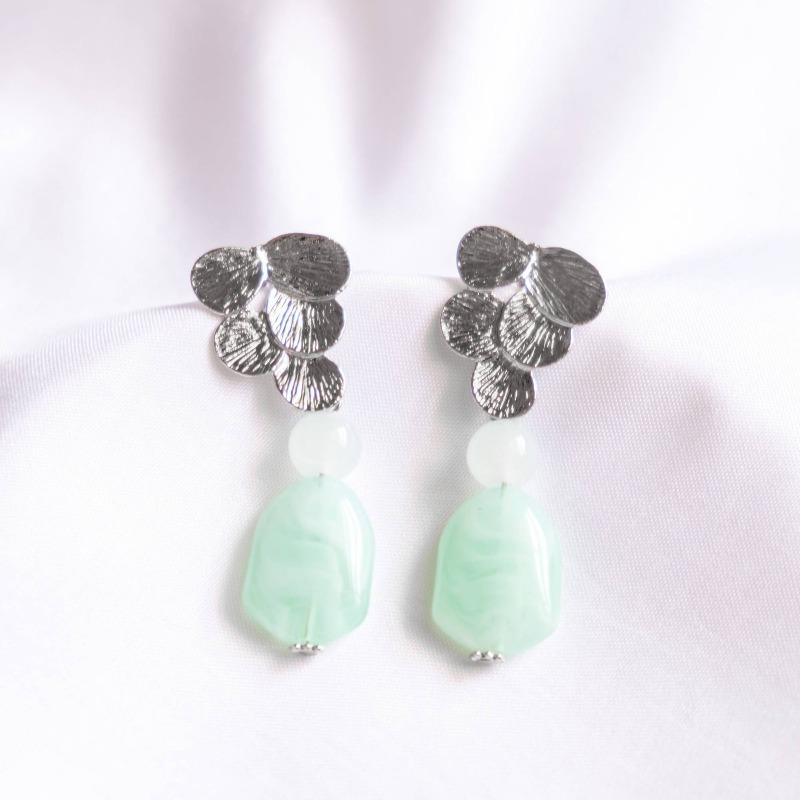 Flower Mint Turquoise Silver Handmade Earring