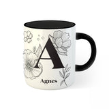 Monochrome Floral Alphabet Series Mug & Journal Gift Set