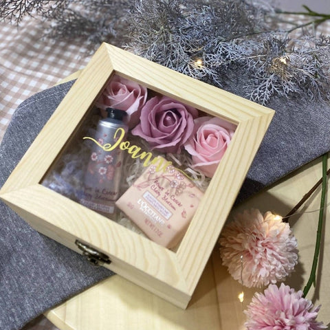 Personalised Wooden Box with Hand Cream & Soaps