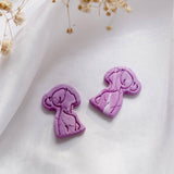 Purple Butterfly Lady Silhouette Stud #2 Polymer Clay Gold Handmade Earring