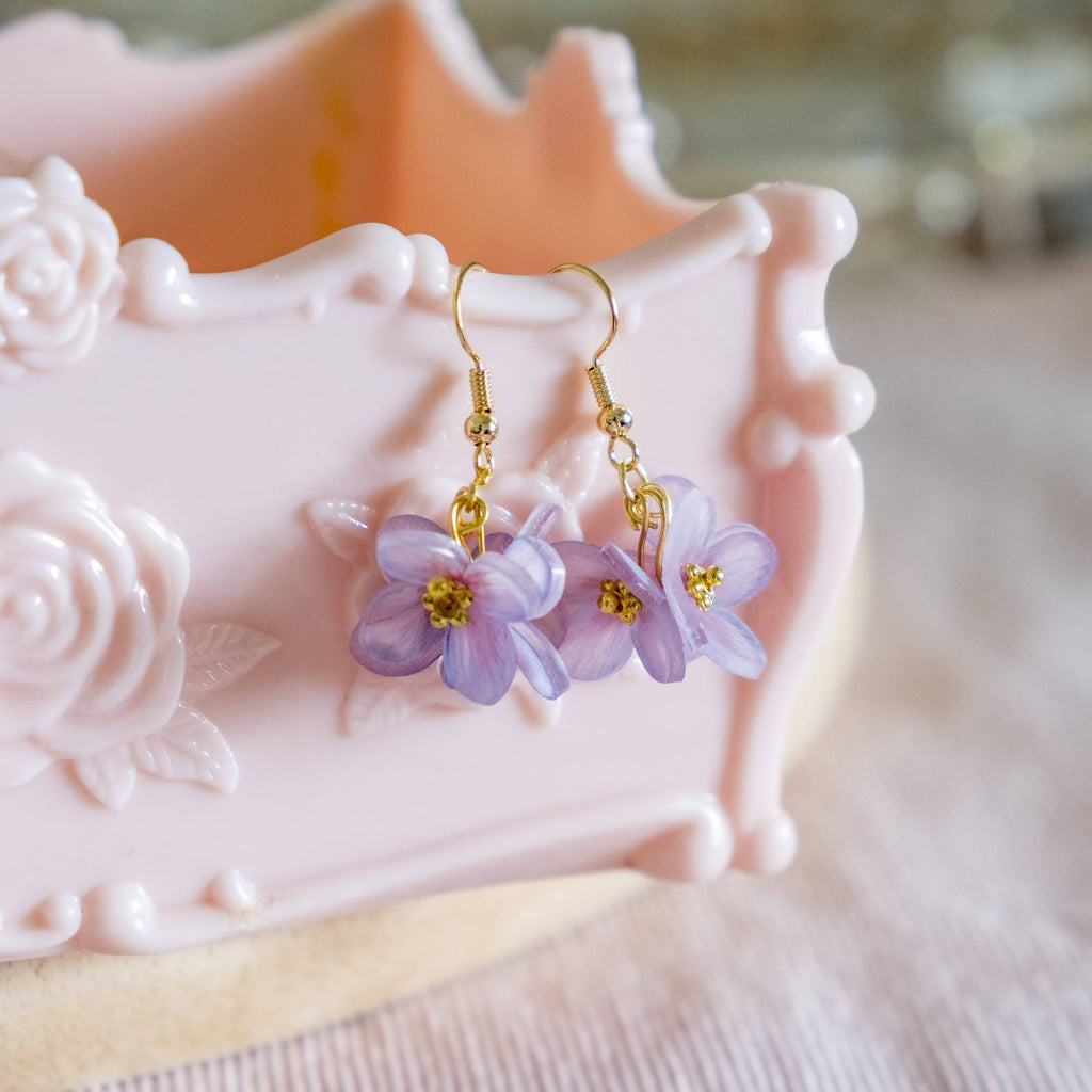 Ethereal Flower #8 Lavender Hydrangea Handmade Flower Gold Earring