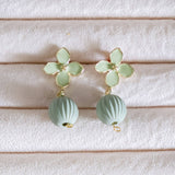 Sage Green Flower Gold Handmade Earring