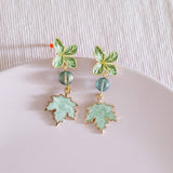 Ethereal Flower #11 Maple Green Handmade Gold Earring