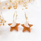 Glitter Gold Star Moon Polymer Clay Gold Handmade Earring
