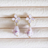Pink Flower Lampwork Gold Handmade Earring